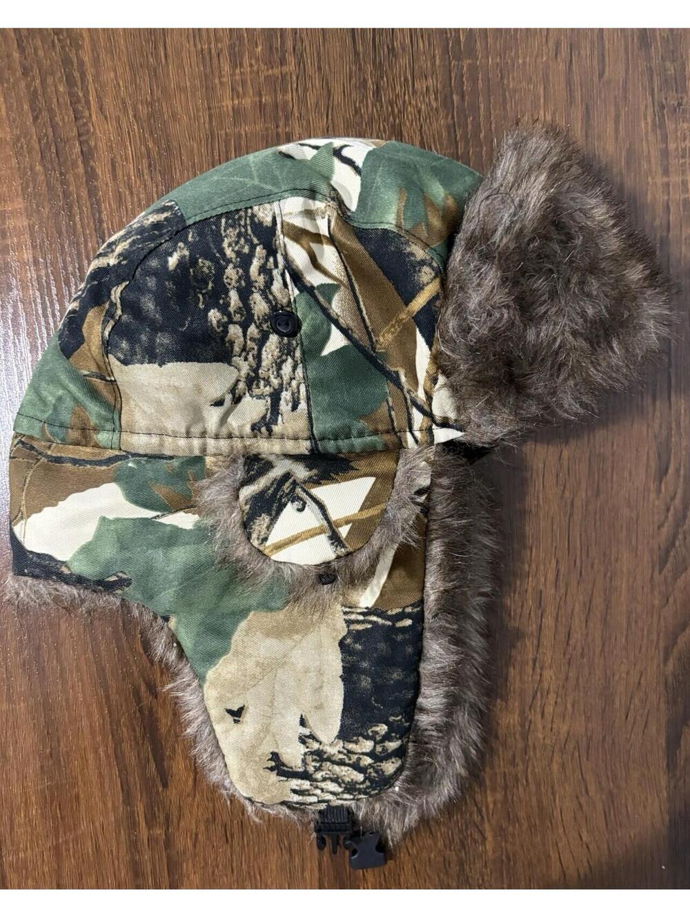 Trapper Hat Hunting Camo Faux Fur Lined Approximately 23.5 Inches